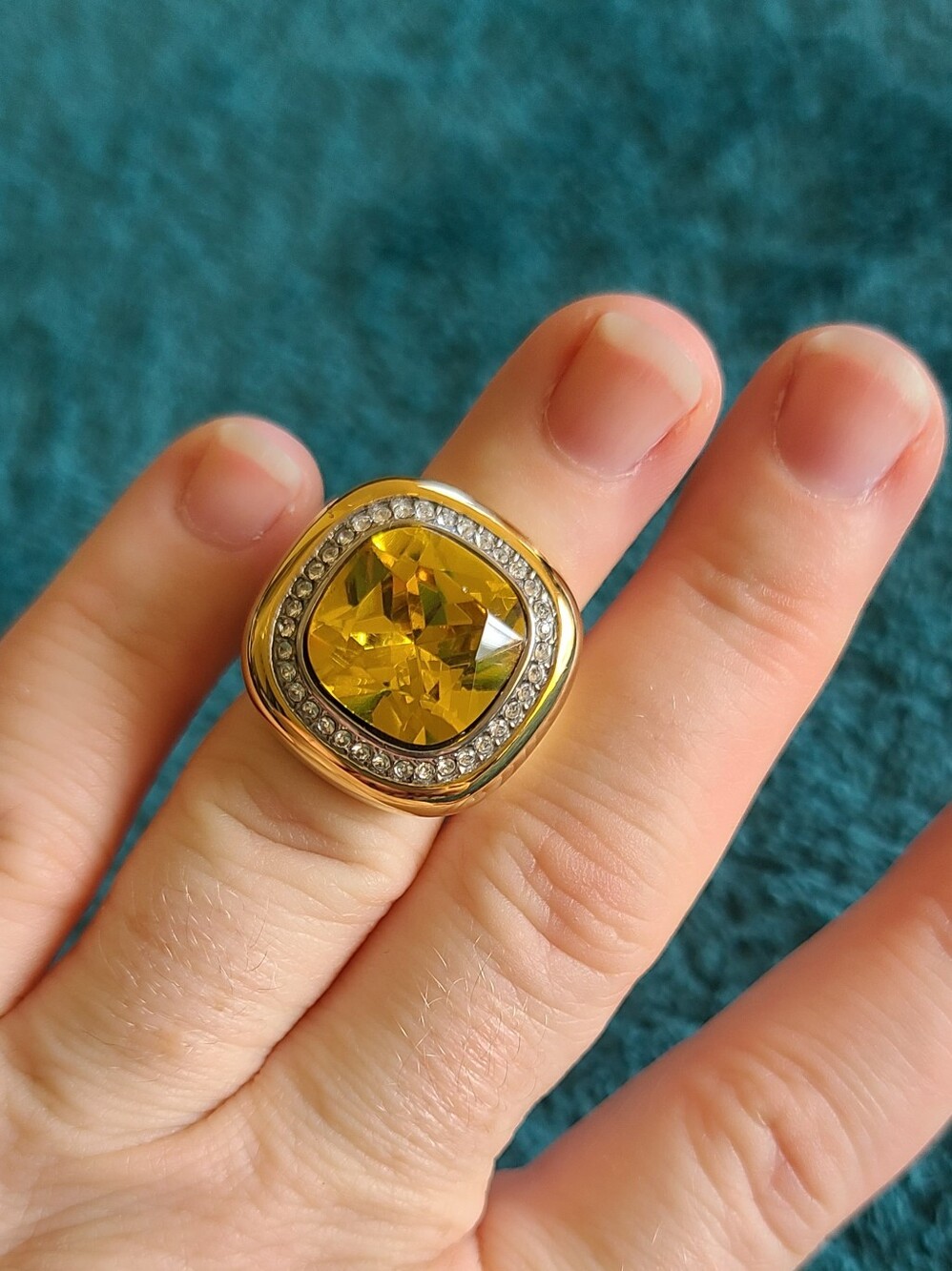 Gold-Tone Yellow Citrine Cocktail Ring
